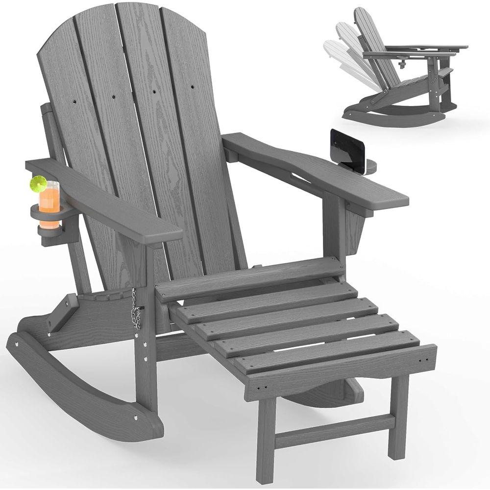 Adirondack Chair Wood - Gray Weatherproof HDPE Outdoor Adirondack Rocking