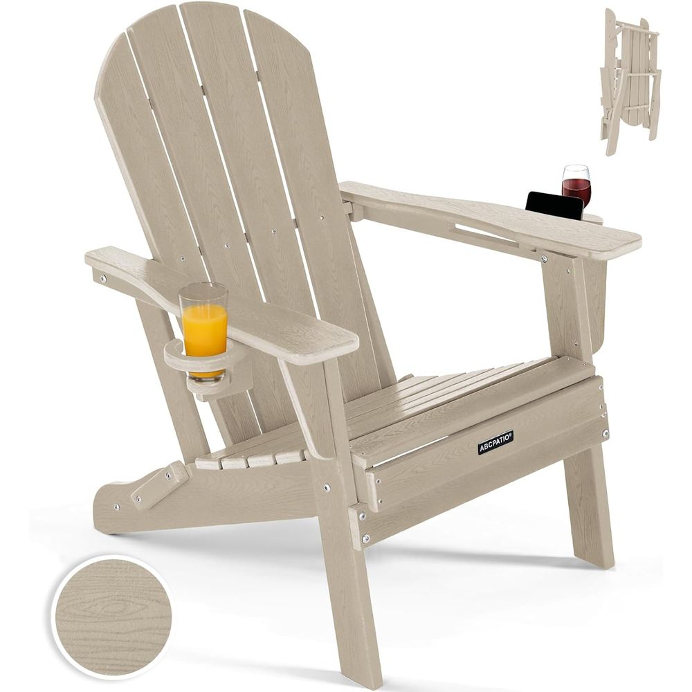 Adirondack Chair Wood - Weather-Resistant Dual Cup Holder Adirondack Chair
