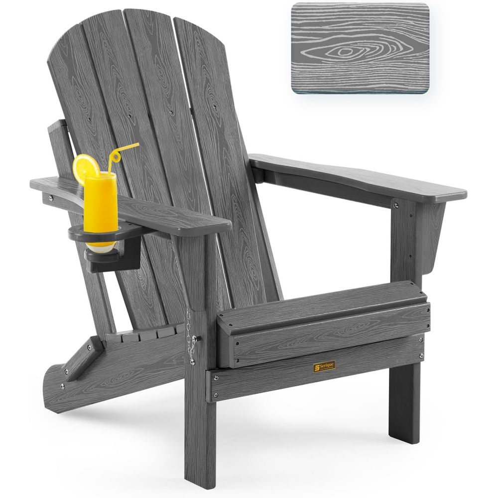 Adirondack Chair Wood - Weather-Resistant Outdoor Adirondack Chair with Cup