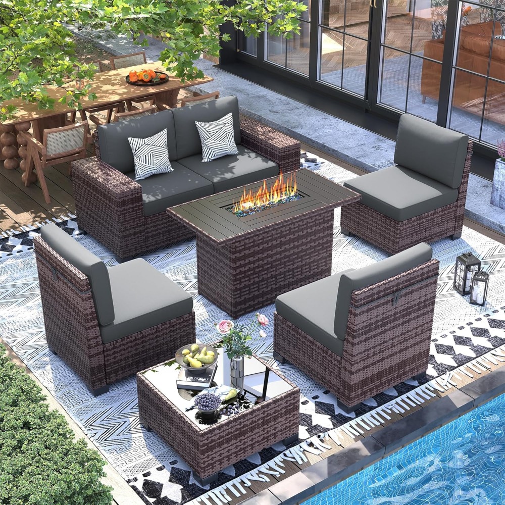 Outdoor Furniture With Fire Pit - Sectional Sofa Set with Fire Pit