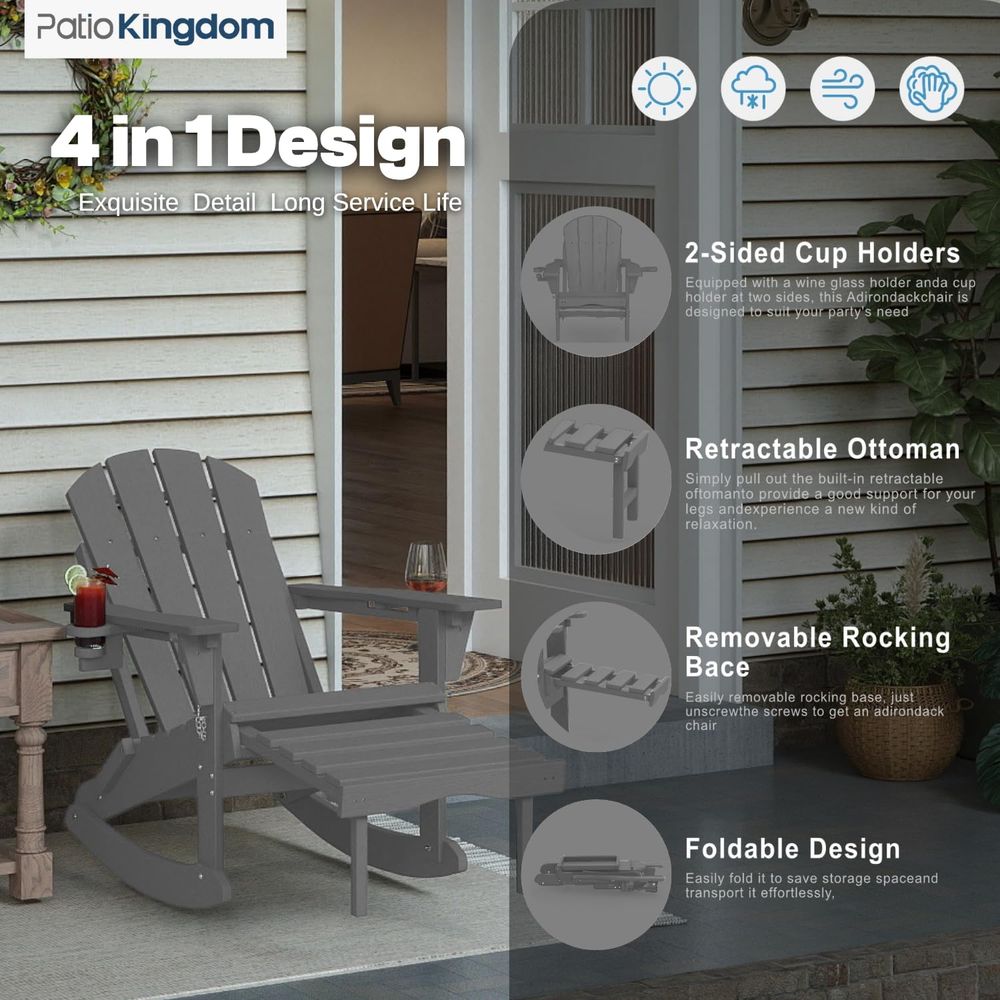 Gray Weatherproof HDPE Outdoor - Adirondack Chair Wood incelemesi ve fiyatı