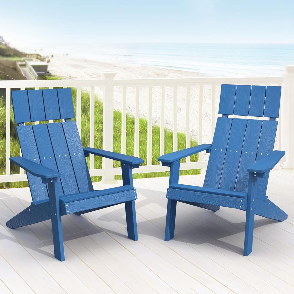 Set of 2 Navy Blue High-Back W - Adirondack Chair Wood incelemesi ve fiyatı