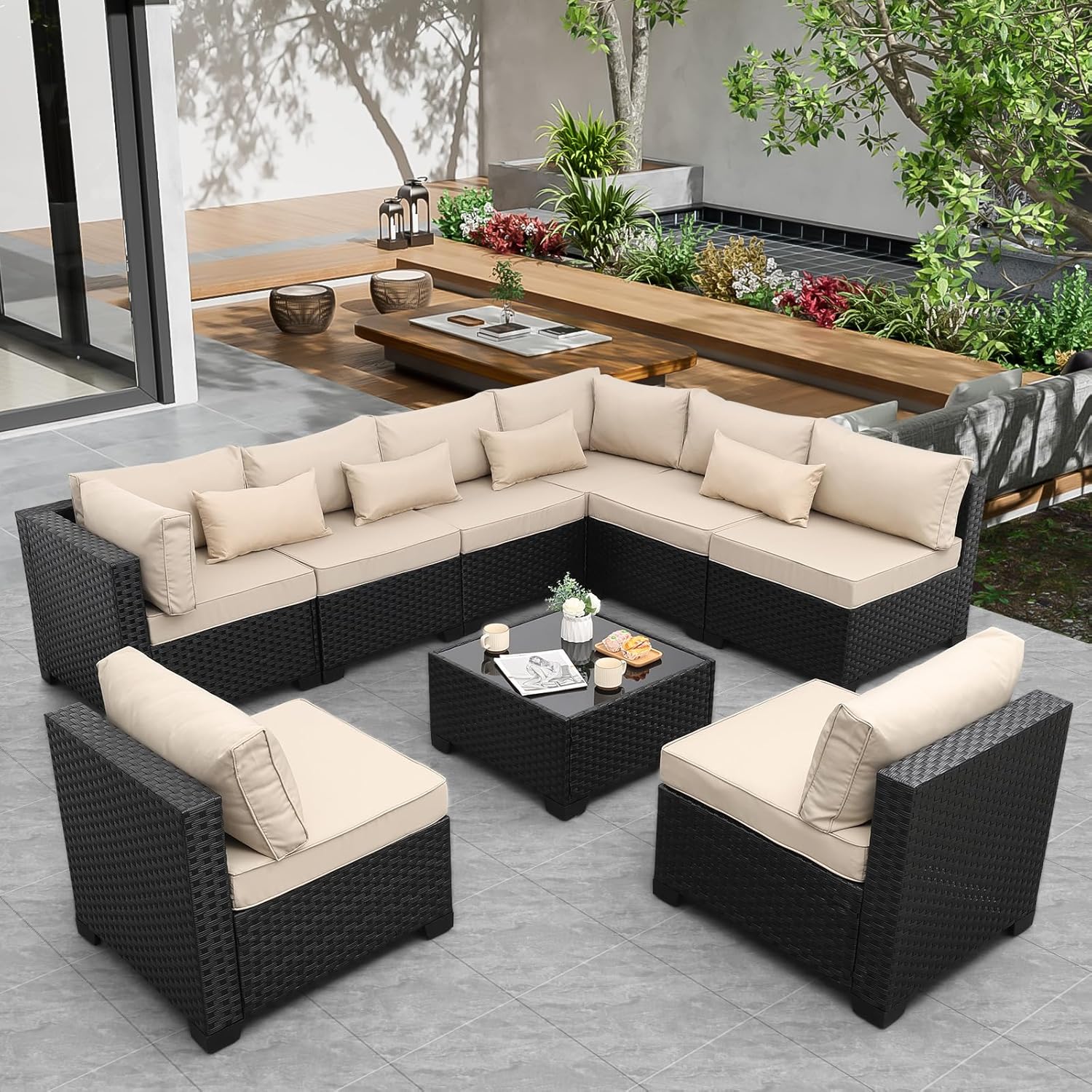 9 Pieces Outdoor Sectional All - Outdoor Furniture With Fire Pit incelemesi ve fiyatı