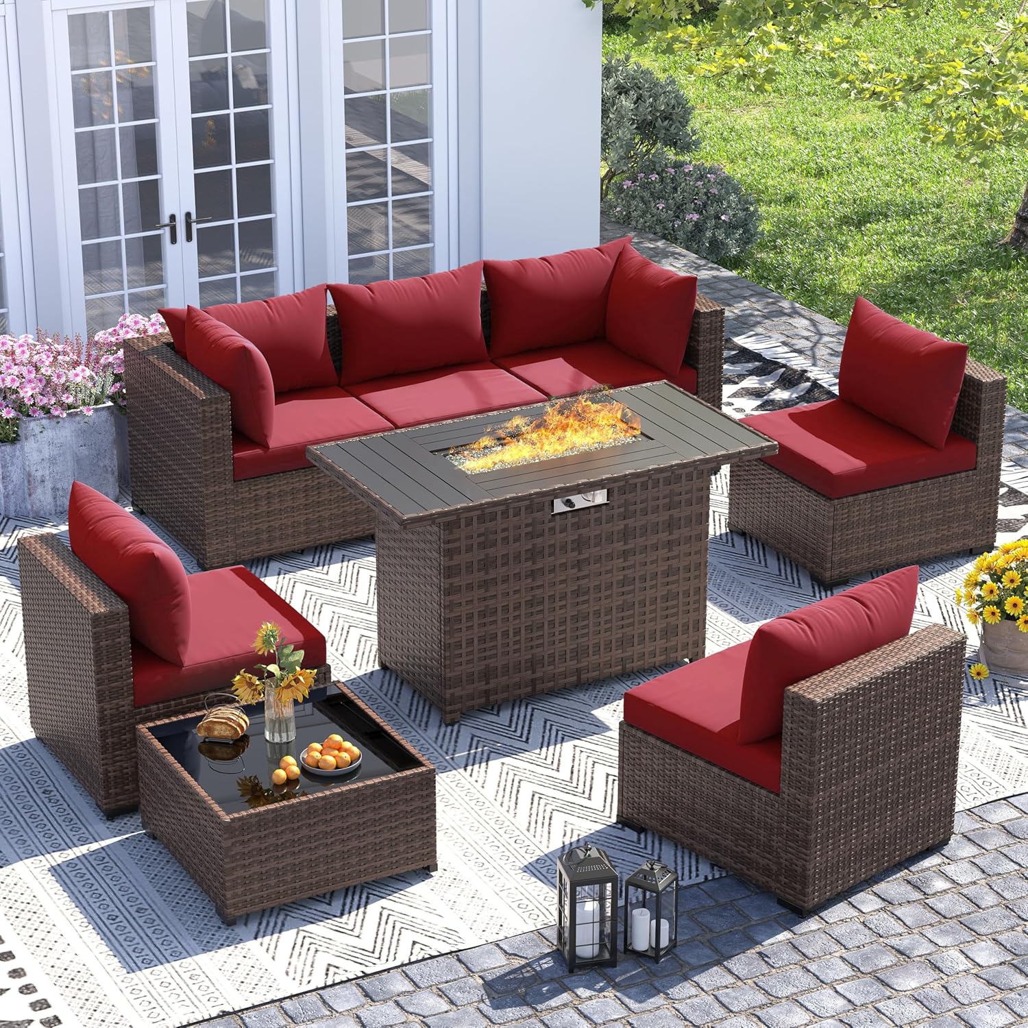 8pc All-Weather Wicker Section - Outdoor Furniture With Fire Pit incelemesi ve fiyatı