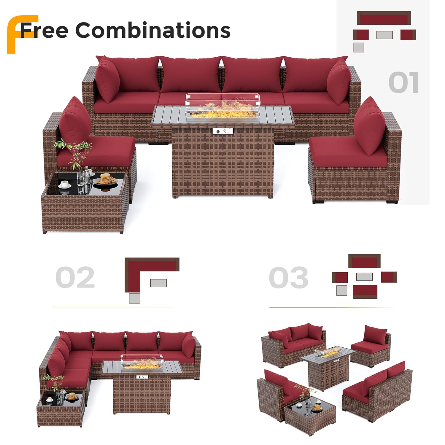8pc All-Weather Wicker Section - Outdoor Furniture With Fire Pit incelemesi ve fiyatı