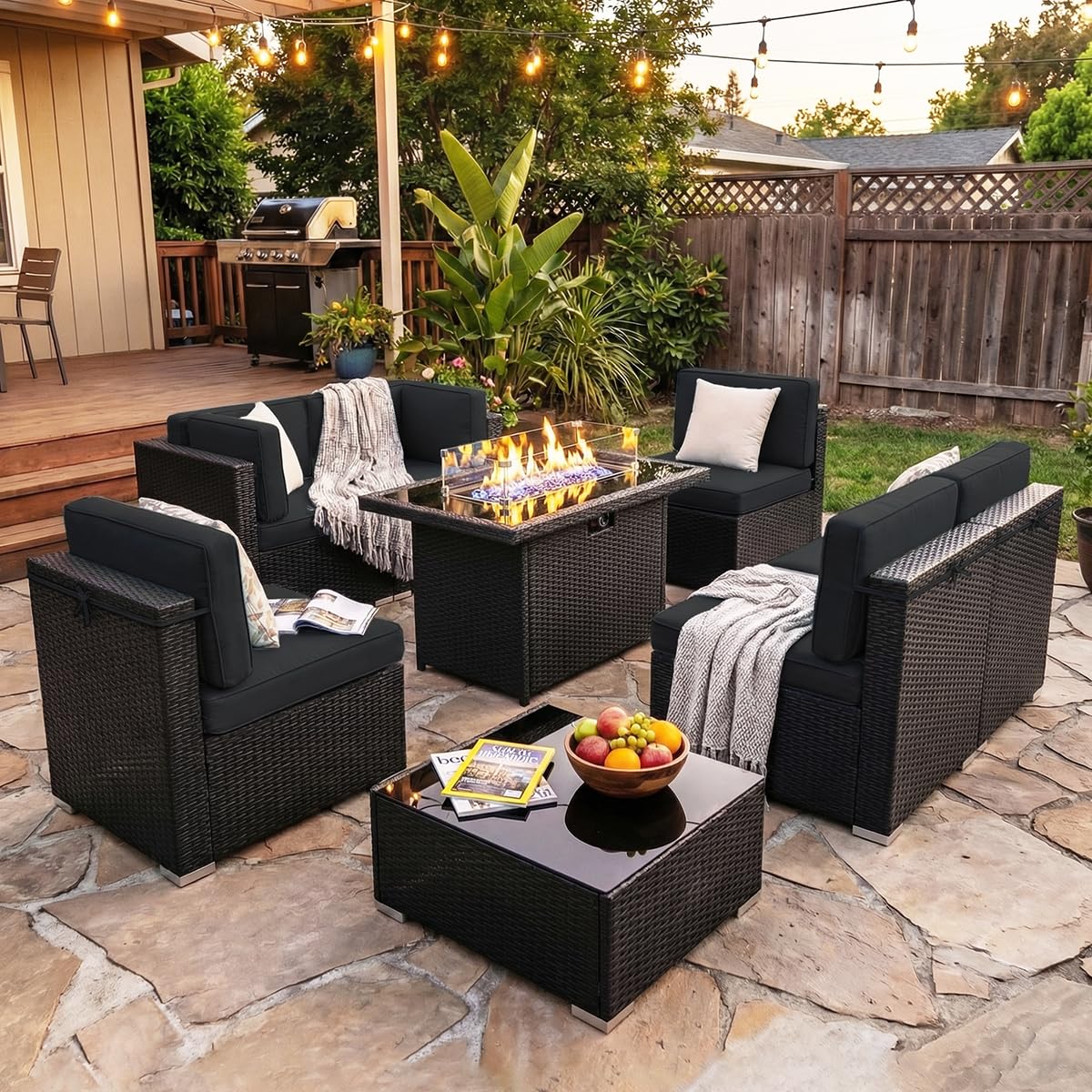 8 Pieces Patio Furniture Set w - Outdoor Furniture With Fire Pit incelemesi ve fiyatı