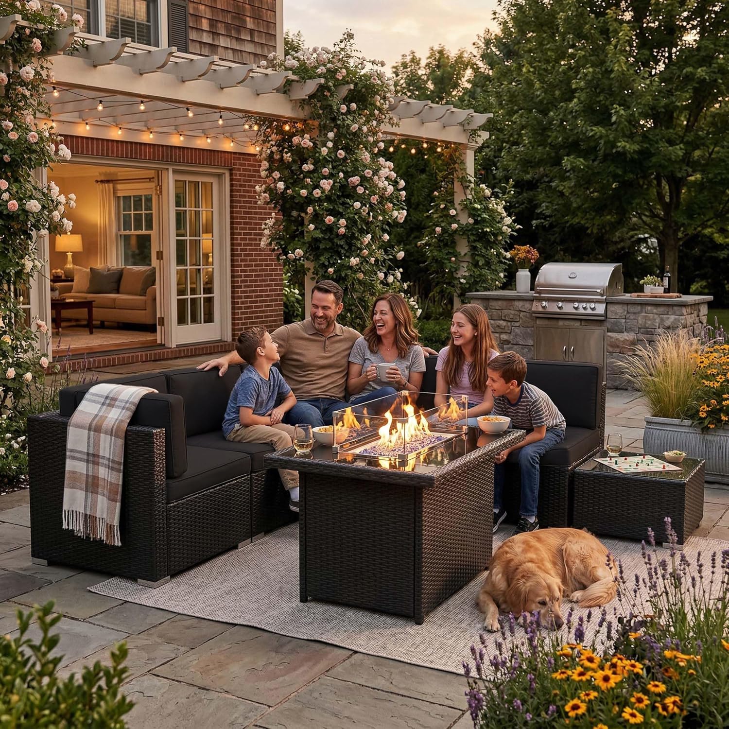 8 Pieces Patio Furniture Set w - Outdoor Furniture With Fire Pit incelemesi ve fiyatı
