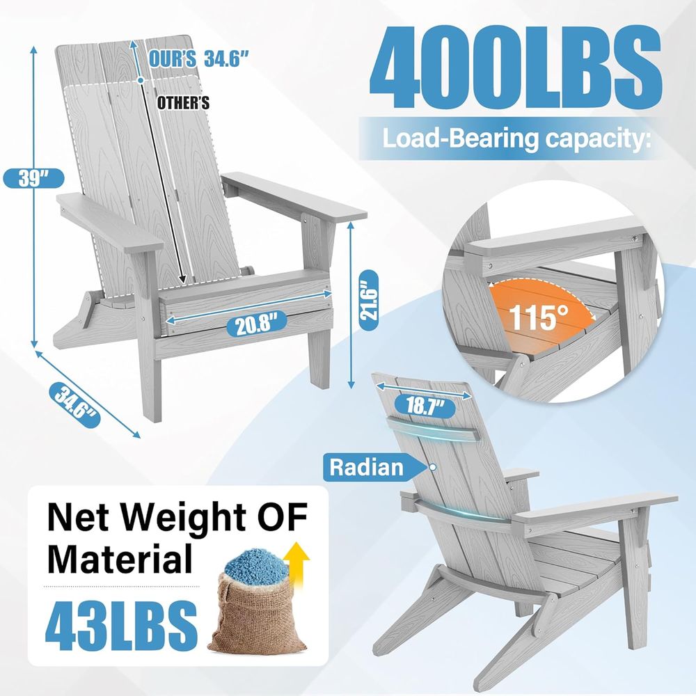 Set of 2 Oversized Plastic Adi - Adirondack Chair Wood incelemesi ve fiyatı