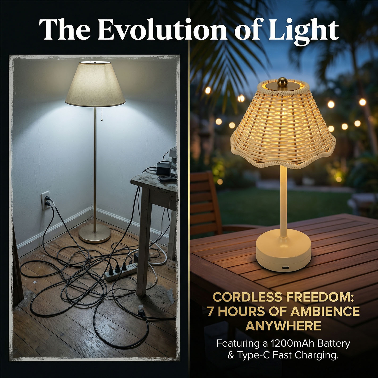 LED Vintage Rattan Table Lamp  - Outdoor Furniture Sale incelemesi ve fiyatı