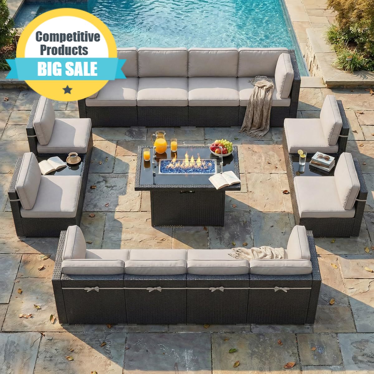 15 Piece Patio Furniture Set w - Outdoor Furniture With Fire Pit incelemesi ve fiyatı