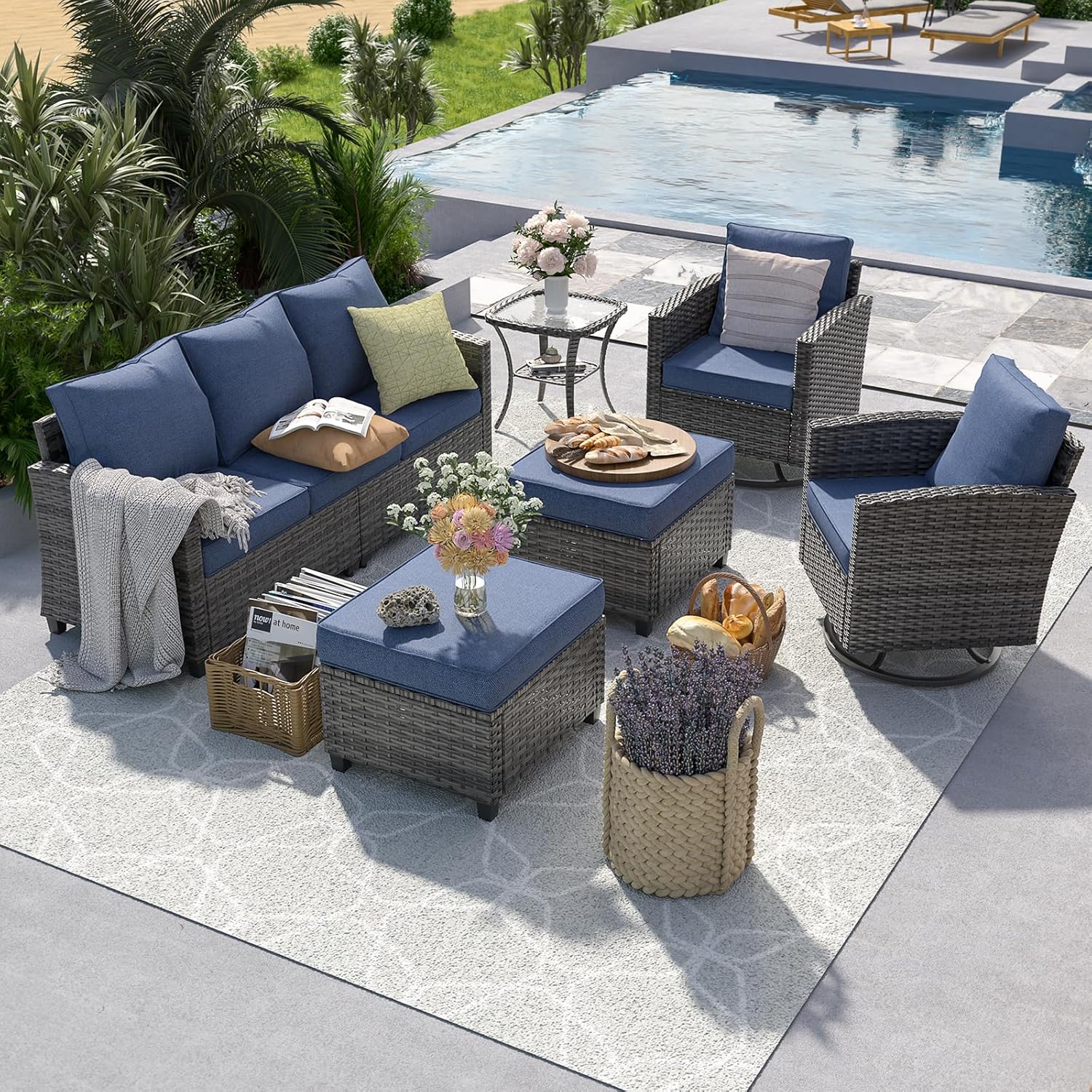 6pc Gray PE Rattan Sectional S - Outdoor Furniture With Fire Pit incelemesi ve fiyatı