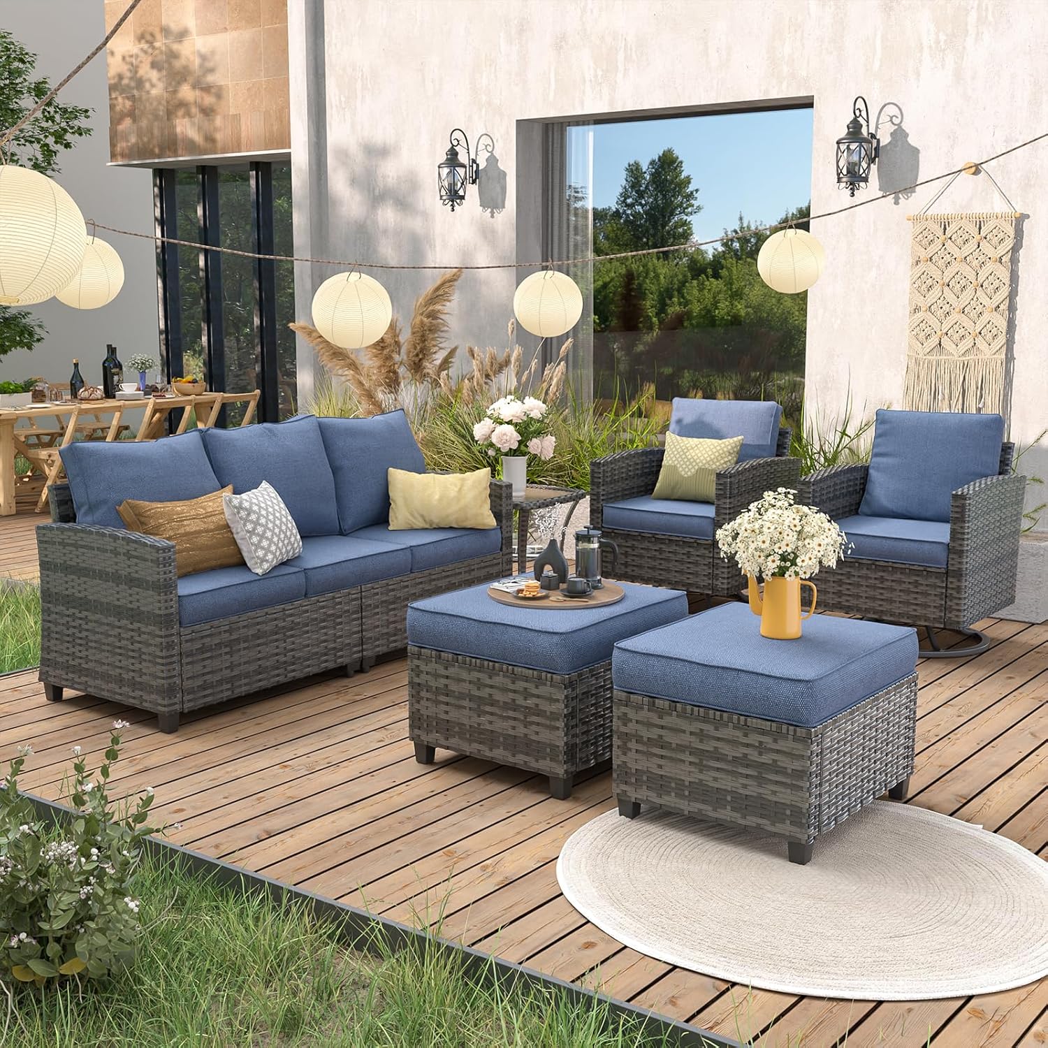 6pc Gray PE Rattan Sectional S - Outdoor Furniture With Fire Pit incelemesi ve fiyatı