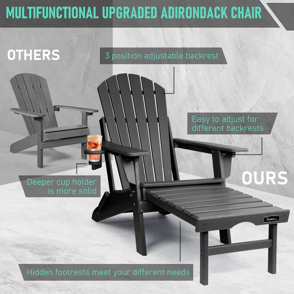 Set of 2 Adjustable Outdoor Ad - Adirondack Chair Wood incelemesi ve fiyatı
